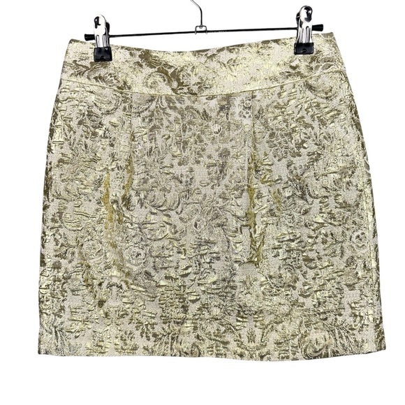 Johnnie B Skirt Womens 26 Gold Metallic Shimmer Jacquard Mini - Picture 1 of 6